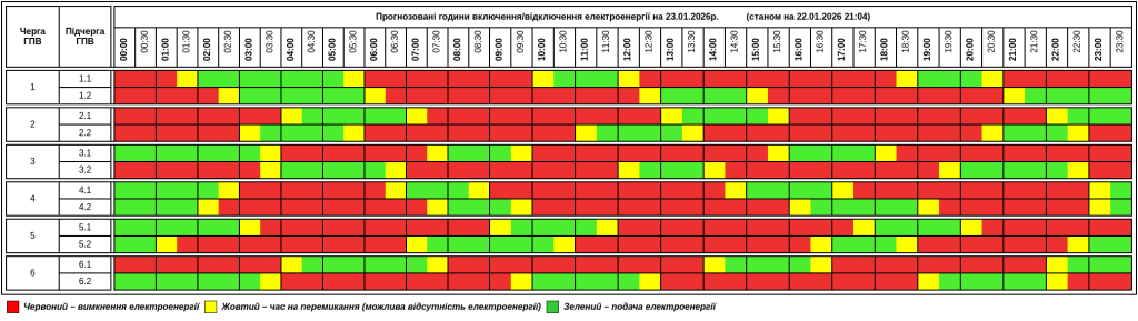 Графік відключення світла на Тернопільщині на п’ятницю, 23 січня